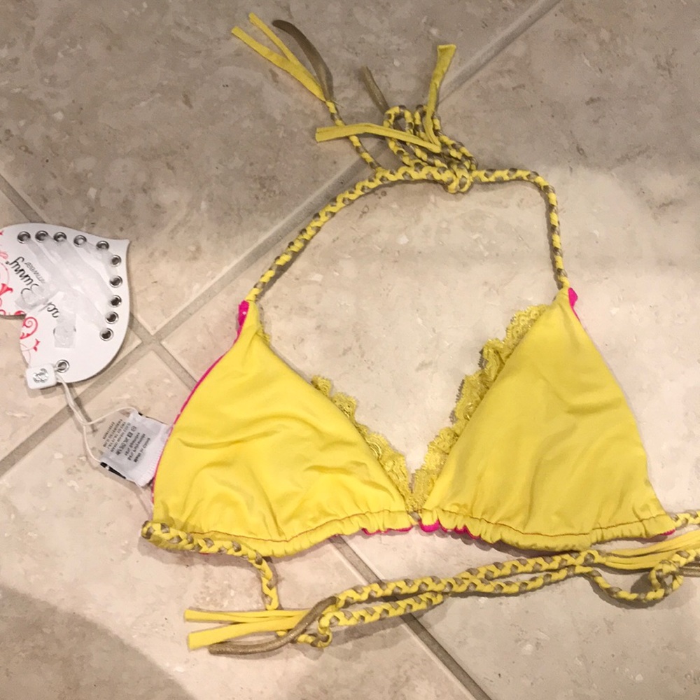 Beach Bunny polka dot reversible top, yellow pink - Picture 2 of 2